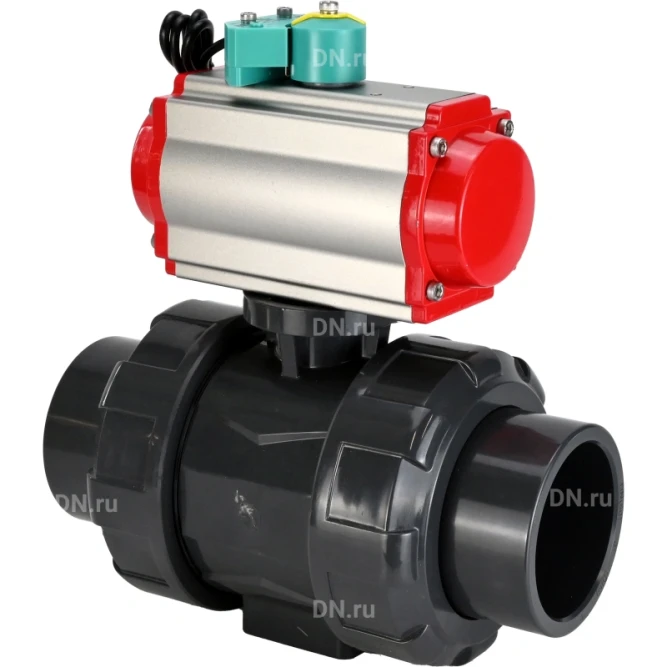 Кран шаровой BV4242E-FP-GRM-ISO Дн15 Ру10 полнопроходной, корпус - НПВХ, шар - НПВХ, уплотнение - EPDM, с пневмоприводом PA-DA-052, пневмораспределителем 4M310-08 DC24V и магнитным переключателем ALS200D в Омске