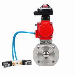 Кран шаровой BV3232P-FP-Fb-ISO-H WDVF Ду50 Ру16 полнопроходной, межфланцевый, корпус - нержавеющая сталь 316, уплотнение - PTFE, с пневмоприводом PA-DA-083, пневмораспределителем 4V320-08 AC220V и БКВ APL-210N