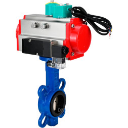 Затвор дисковый поворотный WBV1413E-2W-Fb-H Ду125 Ру16 корпус - чугун GGG50, диск - чугун GGG40, уплотнение - EPDM, с пневмоприводом PA-DA-105, пневмораспределителем 4M310-08 AC220V и магнитным переключателем ALS200D