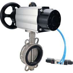 Затвор дисковый поворотный WBV3232N-2W-Fb-H Ду150 Ру16, корпус - нержавеющая сталь 316L, диск - нержавеющая сталь 316L, уплотнение - NBR, с пневмоприводом PA-DA-105-1 двойного действия, с пневмораспределителем 4V320-10 AC220V