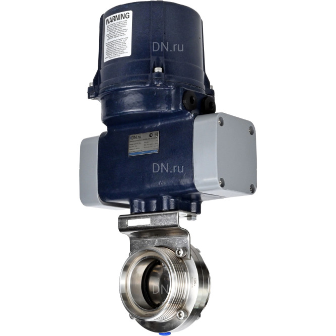 Затвор дисковый поворотный WBV3131E-2W-T-H Ду65 Ру10 резьбовой, корпус - пищевая нержавеющая сталь AISI 304, диск - нержавеющая сталь AISI 304, уплотнение - EPDM, с электроприводом четвертьоборотным QTSA-N-003EM-O0-220VAC с пружинным возвратом в Омске