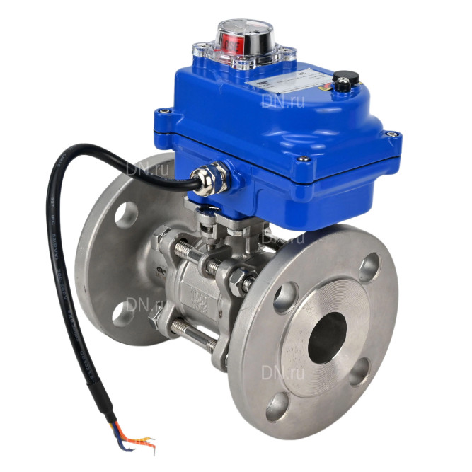 Кран шаровой BV3131P(3pc)-FP-F-ISO-H Ду25 Ру40 трехсоставной из нержавеющей стали SS304, фланцевый, уплотнение - PTFE, полнопроходной с электроприводом QT-N-003EM-O1-12VDC-У1 blue в Омске