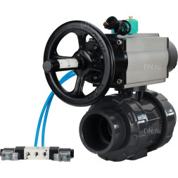 Кран шаровой BV4242E-FP-GRM-ISO Дн40 Ру10 полнопроходной, корпус - НПВХ, шар - НПВХ, уплотнение - EPDM, с пневмоприводом PA-DA-105-1, пневмораспределителем 4V320-10 AC220V и магнитным переключателем ALS200D