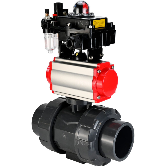 Кран шаровой BV4242E-FP-GRM-ISO Дн20 Ру10 полнопроходной, корпус - НПВХ, шар - НПВХ, уплотнение - EPDM, с пневмоприводом PA-SA-052, пневмораспределителем 4M310-08 DC24V, БКВ APL-410N EX и БПВ AFC2000 в Омске
