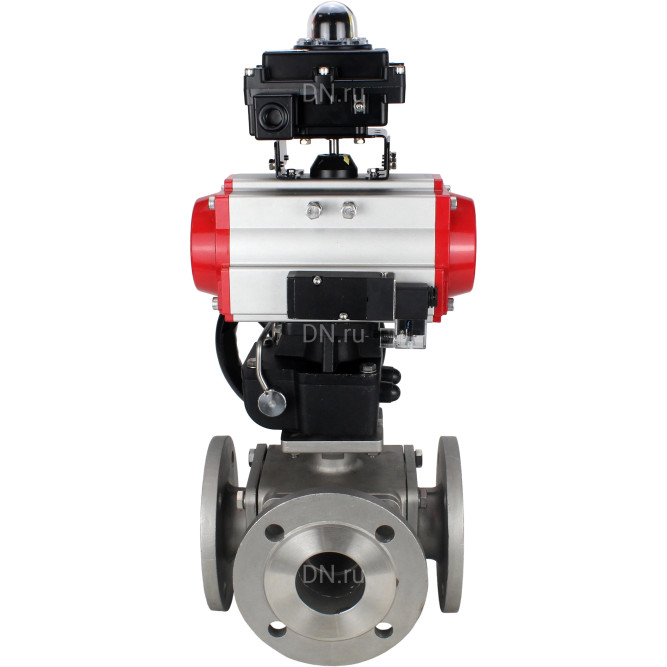 Кран шаровой BV3232P(4pc)-FP-3WL-F Ду20 Ру16 полнопроходной трехходовой, фланцевый, корпус - нержав.сталь SS316, пневмопривод PA-DA-052 двойн.действия, пневмораспределитель 4M310-08 DC24V, БКВ APL-410N EX и ручной дублер MON1-250-T26-ISO в Омске