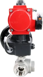 Кран шаровой BV3232P(4pc)-SP-3WL-T-ISO-H Ду50 Ру63 стандартнопроходной трехходовой L-тип, нерж. сталь SS316, внутренняя резьба, уплотнение - PTFE, пн.приводом PA-DA-065, пн.распределителем 4M310-08 AC220V и ручным дублером MON1-250-T26-ISO