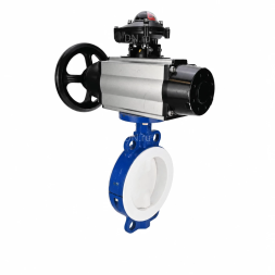 Затвор дисковый поворотный WBV3434Pf-2W-Fb-R Ду200 Ру16, корпус - углеродистая сталь WCB, диск - углеродистая сталь WCB, футерованный PTFE, уплотнение - PTFE, с пневмоприводом PA-DA-105-1, пневмораспределителем 4M310-08 AC220V и БКВ APL-210N