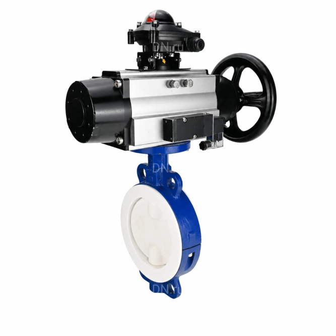 Затвор дисковый поворотный WBV3434Pf-2W-Fb-R Ду200 Ру16, корпус - углеродистая сталь WCB, диск - углеродистая сталь WCB, футерованный PTFE, уплотнение - PTFE, с пневмоприводом PA-DA-105-1, пневмораспределителем 4M310-08 AC220V и БКВ APL-210N в Омске