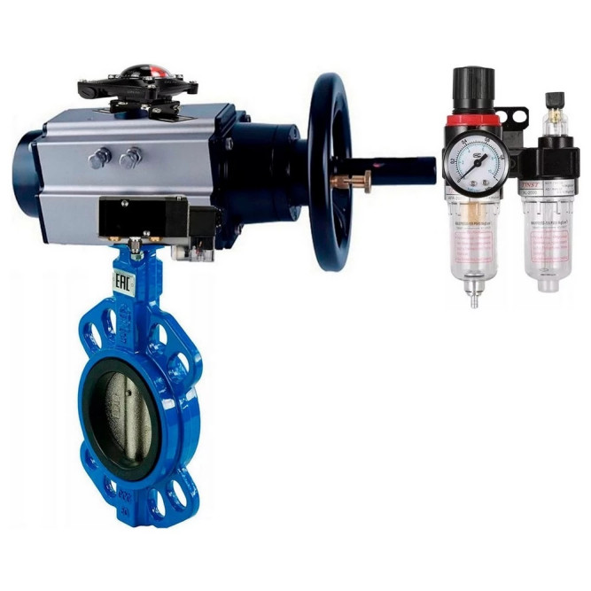 Затвор дисковый поворотный WBV1132N-2W-Fb-H Ду150 Ру16, корпус - чугун GG25, диск - нержавеющая сталь 316L, уплотнение - NBR, с пневмоприводом PA-DA-105-1, пневмораспределителем 4M320-10 AC220V, БКВ APL-410N EX и БПВ AFC2000 в Омске