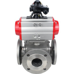 Кран шаровой BV3232P(4pc)-FP-3WL-F Ду15 Ру16 полнопроходной трехходовой, фланцевый, корпус - нержавеющая сталь SS316, с пневмоприводом PA-DA-052 двойного действия и БКВ APL-210N