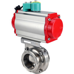 Затвор дисковый поворотный кламповый WBV3131E-2W-C-H Ду65 Ру10 корпус - пищевая нержавеющая сталь 304, уплотнение - EPDM, с пневмоприводом PA-DA-052 и магнитным переключателем ALS200D