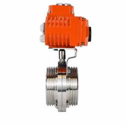 Затвор дисковый поворотный WBV3131E-2W-T-H Ду15 Ру10 резьбовой, корпус - пищевая нержавеющая сталь 304, уплотнение - EPDM, с электроприводом QT-N-003EM-O1-24VDC-У1 HARK