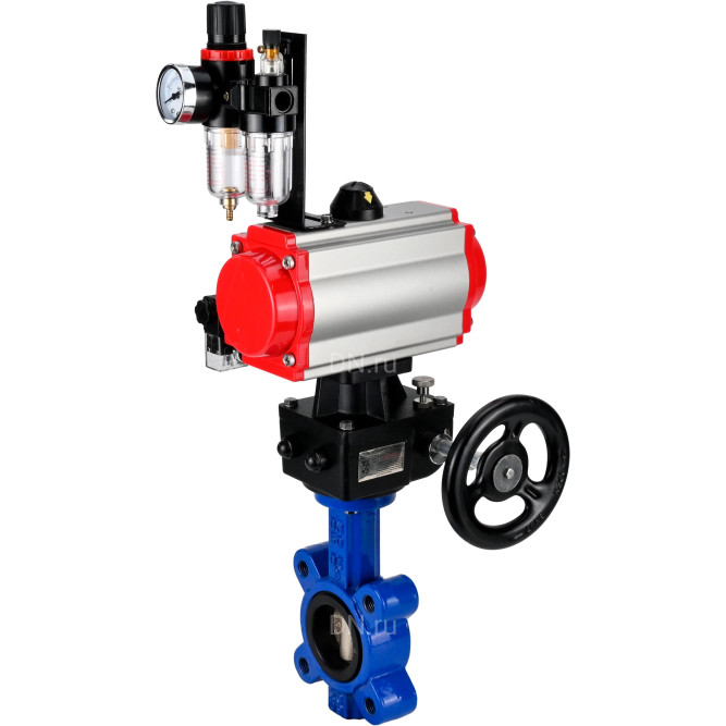 Затвор дисковый поворотный WBV1616E-2W-Fb-H Ду150 Ру16 LUG корпус - чугун QT450, диск - чугун QT450, уплотнение - EPDM, с пневмоприводом PA-DA-105, пневмораспределителем 4M310-08 AC220V, дублером MON3-700-T38-ISO и БПВ AFC2000 в Омске