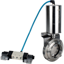Затвор дисковый поворотный WBV3131S-2W-W-H Ду20 Ру10 под приварку, пищевая нержавеющая сталь 304, уплотнение – Silicon, с пневмоприводом PA-SA-85 и пневмораспределителем 4V320-08 AC220V
