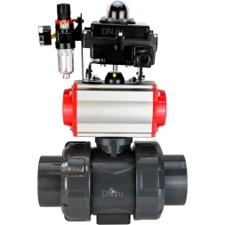 Кран шаровой BV4242E-FP-GRM-ISO Дн32 Ру10 полнопроходной, корпус - НПВХ, шар - НПВХ, уплотнение - EPDM, с пневмоприводом PA-SA-052, пневмораспределителем 4M310-08 DC24V, БКВ APL-410N EX и БПВ AFC2000