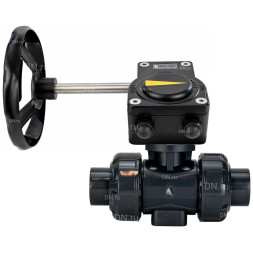 Кран шаровой BV4242E-FP-GRM-ISO Дн65 Ру10 полнопроходной, клеевой с разборным муфтовым соединением, корпус - НПВХ, шар - НПВХ, уплотнение - EPDM, с редуктором HAM RQN1-180ZT40