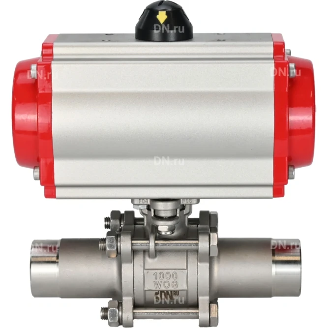 Кран шаровой BV3232P(3pc)-FP-W-ISO-H LONG Ду20 Ру63 полнопроходной, корпус - нержавеющая сталь 316, уплотнение - PTFE, под приварку, с пневмоприводом PA-DA-065 и пневмораспределителем 4M310-08 DC24V в Омске
