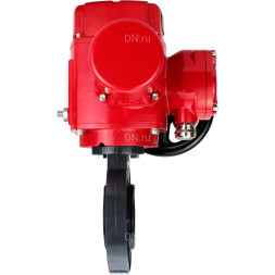Затвор дисковый поворотный WBV4242E-2W-Fb-ISO Дн50 Ру10 межфланцевый, корпус - НПВХ, диск - НПВХ, уплотнение - EPDM, с электроприводом взрывозащищенный QT-EX-005M-O2-380VAC-У1 с моментной муфтой и штурвалом