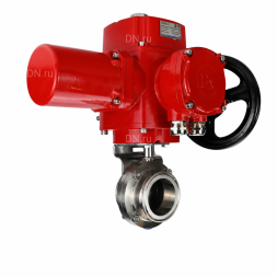 Затвор дисковый поворотный WBV3131S-2W-C-H Ду15 Ру10 кламповый, корпус - пищевая нержавеющая сталь 304, уплотнение - Silicon, с электроприводом QT-EX-005M-O2-380VAC-У1 с моментной муфтой и штурвалом