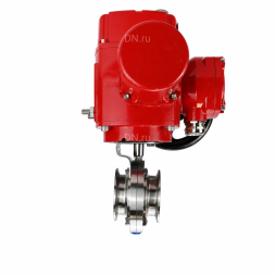 Затвор дисковый поворотный WBV3131S-2W-C-H Ду15 Ру10 кламповый, корпус - пищевая нержавеющая сталь 304, уплотнение - Silicon, с электроприводом QT-EX-005M-O2-380VAC-У1 с моментной муфтой и штурвалом