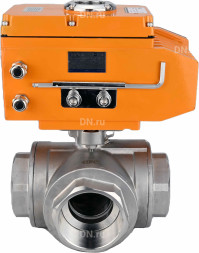 Кран шаровой BV3232P(4pc)-SP-3WT-T-ISO-H Ду80 Ру40 стандартнопроходной T-тип, трехходовой, нержавеющая сталь, внутренняя резьба, уплотнение - PTFE, с эл. приводом E34-N-010EM-O1-220VAC-У1