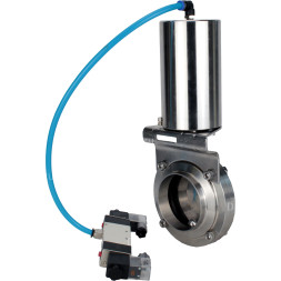 Затвор дисковый поворотный WBV3131S-2W-W-H Ду25 Ру10 под приварку, пищевая нержавеющая сталь 304, уплотнение – Silicon, с пневмоприводом PA-SA-85 и пневмораспределителем 4V320-08 AC220V