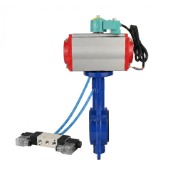 Затвор дисковый поворотный WBV1132N-2W-Fb-H Ду50 Ру16 корпус - чугун GG25, диск - нержавеющая сталь 316L, уплотнение - NBR, с пневмоприводом PA-SA-083, пневмораспределителем 4V320-08 AC220V и магнитным переключателем ALS200D
