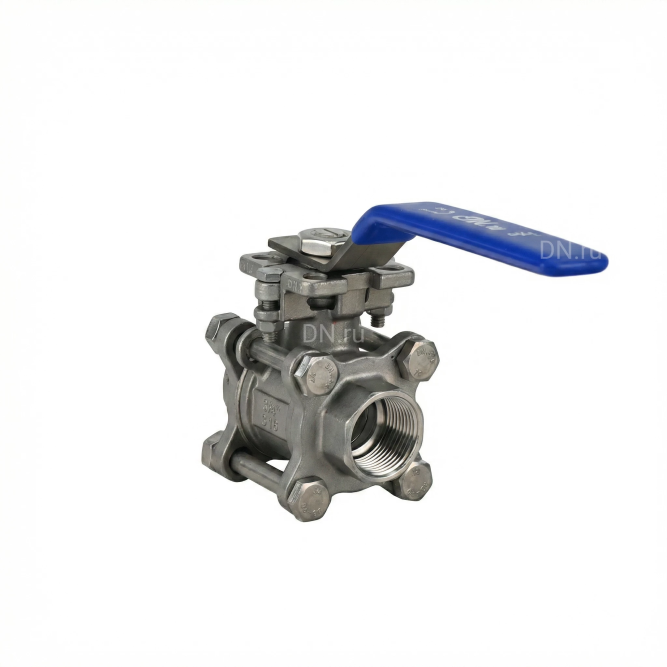 Кран шаровой BV3232P(3pc)-FP-T-ISO-H 1/2″ Ду15 Ру63 полнопроходной, нержавеющая сталь AISI 316, резьбовой, с ISO фланцем и рукояткой в Омске