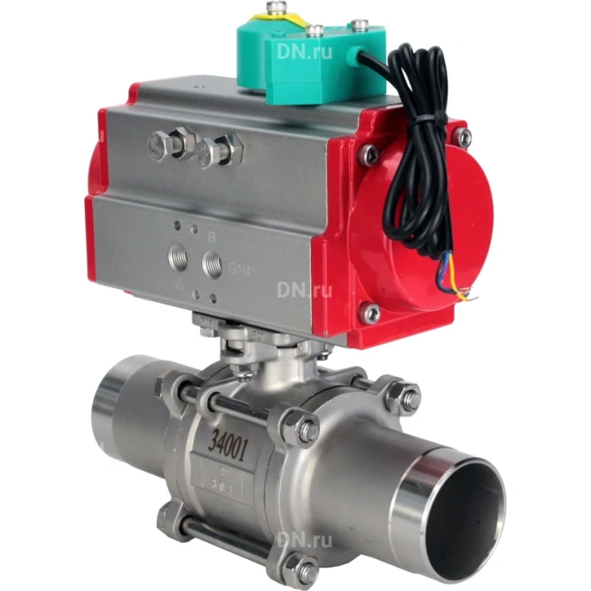 Кран шаровой BV3131P(3pc)-FP-W-ISO-H LONG Ду25 Ру63 полнопроходной, корпус - нержавеющая сталь 304, уплотнение - PTFE, под приварку, с пневмоприводом PA-DA-083 и магнитным переключателем ALS200D в Омске