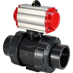 Кран шаровой BV4242E-FP-GRM-ISO Дн100 Ру10 полнопроходной, корпус - НПВХ, шар - НПВХ, уплотнение - EPDM, с пневмоприводом PA-SA-083 с возвратными пружинами