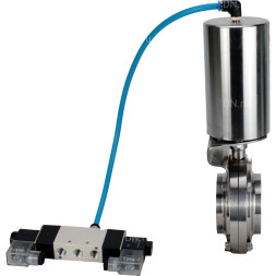Затвор дисковый поворотный WBV3131S-2W-W-H Ду32 Ру10 под приварку, пищевая нержавеющая сталь 304, уплотнение – Silicon, с пневмоприводом PA-SA-85 и пневмораспределителем 4V320-08 AC220V
