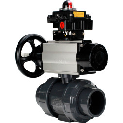 Кран шаровой BV4242E-FP-GRM-ISO Дн65 Ру10 полнопроходной, корпус - НПВХ, шар - НПВХ, уплотнение - EPDM, с пневмоприводом PA-DA-105-1, пневмораспределителем 4M310-08 AC220V и БКВ APL-410N EX