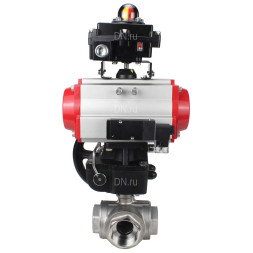 Кран шаровой BV3232P(4pc)-SP-3WL-T-ISO-H Ду50 Ру63 стандартнопроходной трехходовой L-тип, нержавеющая сталь SS316, внутренняя резьба, PTFE, пн.привод PA-DA-065, пн.распределитель 4M310-08 DC24V, БКВ APL-410N EX и ручным дублером MON1-250-T26-ISO