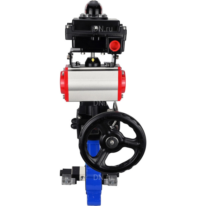Затвор дисковый поворотный WBV1616N-2W-Fb-H Ду100 Ру16 LUG корпус - чугун QT450, диск - чугун QT450, уплотнение - NBR, с пневмоприводом PA-DA-083, пневмораспределителем 4V320-10 AC220V, БКВ APL-410N EX и редуктором MON2-450-T28-ISO в Омске