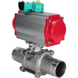 Кран шаровой BV3131P(3pc)-FP-W-ISO-H LONG Ду32 Ру40 полнопроходной, корпус - нержавеющая сталь 304, уплотнение - PTFE, под приварку, с пневмоприводом PA-DA-052 и магнитным переключателем ALS200D