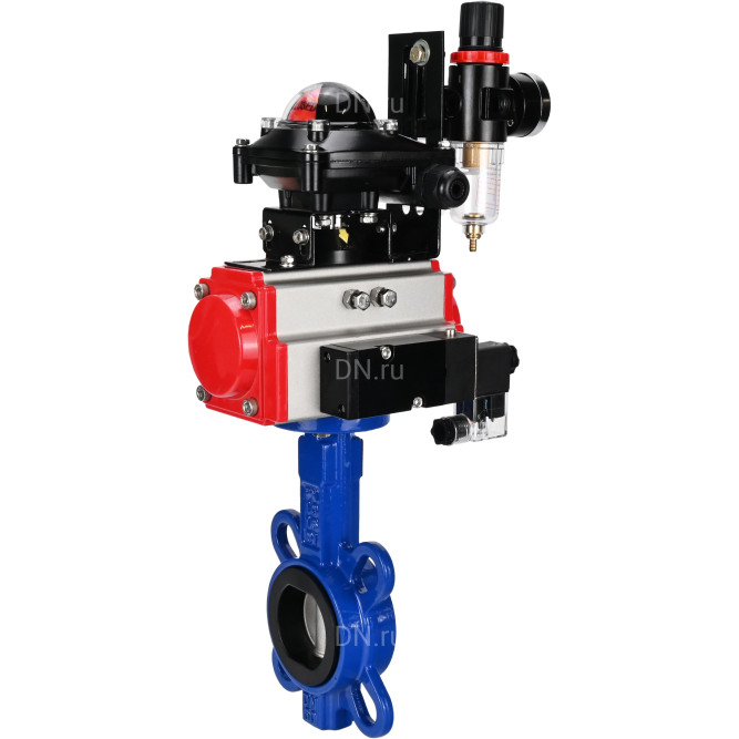 Затвор дисковый поворотный WBV1432N-2W-Fb-H Ду40 Ру16, корпус - чугун GGG50, диск - нержавеющая сталь 316L, уплотнение - NBR, с пневмоприводом PA-SA-083, пневмораспределителем 4M310-08 AC220V, БКВ APL-210N, БПВ AFC2000 в Омске