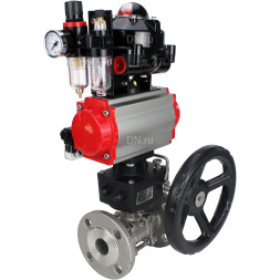 Кран шаровой BV3232P(3pc)-FP-F-ISO-H Ду32 Ру40 фланцевый, полнопроходной, 3-составной, корпус - нерж.сталь SS316, уплотнение PTFE, пн.привод PA-DA-052 пн.распределитель 4M310-08 DC24V ручной дублер MON1-250-T26-ISO БПВ AFC2000 БКВ APL-510N-EX