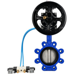 Затвор дисковый поворотный WBV1631E-2W-Fb-H Ду150 Ру16 LUG корпус - чугун QT450, диск - нержавеющая сталь 304, уплотнение - EPDM, с пневмоприводом PA-DA-105-1, пневмораспределителем 4V320-08 AC220V и БКВ APL-210N