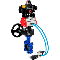 Затвор дисковый поворотный WBV1631N-2W-Fb-H Ду65 Ру16 LUG, корпус - чугун, диск - нержавеющая сталь 304, уплотнение - NBR, с пневмоприводом PA-DA-065, пневмораспределителем 4M320-08 AC220V, ручным дублером MON1-250-T26-ISO и БКВ APL-410N EX