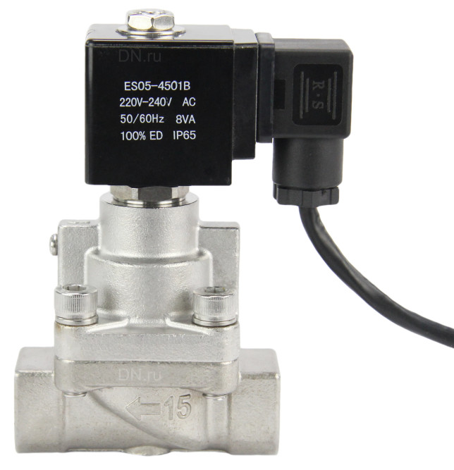 Клапан электромагнитный на высокое давление VS931-PT-NC-220VAC 1 1/4″ Ду32 Ру6-80 соленоидный двухходовой поршневой, корпус - нержавеющая сталь 304, уплотнение - PTFE, резьбовой, пилотного действия, нормально закрытый, катушка - 220В в Омске