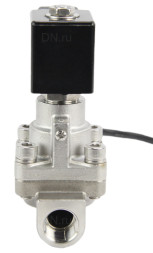 Клапан электромагнитный на высокое давление VS931-PT-NC-220VAC 1 1/4″ Ду32 Ру6-80 соленоидный двухходовой поршневой, корпус - нержавеющая сталь 304, уплотнение - PTFE, резьбовой, пилотного действия, нормально закрытый, катушка - 220В