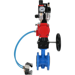 Затвор дисковый поворотный WBV1313E-2W-F-H Ду125 Ру16 фланцевый, корпус - чугун GGG40, диск - чугун GGG40, EPDM, с пневмоприводом PA-DA-130, пневмораспределителем 4V320-10 AC220V, БКВ APL-210N, ручным дублером MON1-250-T26-ISO и БПВ AFC2000