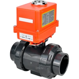 Кран шаровой BV4242E-FP-GRM-ISO Дн20 Ру10 полнопроходной, корпус - НПВХ, шар - НПВХ, уплотнение - EPDM, с электроприводом QT-N-003EM-O1-220VAC-У1 MINI