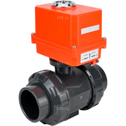 Кран шаровой BV4242E-FP-GRM-ISO Дн20 Ру10 полнопроходной, корпус - НПВХ, шар - НПВХ, уплотнение - EPDM, с электроприводом QT-N-003EM-O1-220VAC-У1 MINI