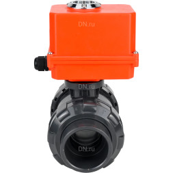 Кран шаровой BV4242E-FP-GRM-ISO Дн20 Ру10 полнопроходной, корпус - НПВХ, шар - НПВХ, уплотнение - EPDM, с электроприводом QT-N-003EM-O1-220VAC-У1 MINI