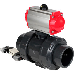 Кран шаровой BV4242E-FP-GRM-ISO Дн15 Ру10 полнопроходной, корпус - НПВХ, шар - НПВХ, уплотнение - EPDM, с пневмоприводом PA-SA-052 и пневмораспределителем 4V320-08 AC220V