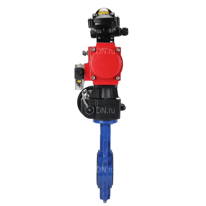 Затвор дисковый поворотный WBV1432E-2W-Fb-H Ду125 Ру16, корпус - чугун GGG50, диск - нержавеющая сталь 316L, уплотнение - EPDM, с пневмоприводом PA-DA-083, пневмораспределителем 4M310-08 AC220V, БКВ APL-210N, ручным дублером MON2-450-T28-ISO в Омске
