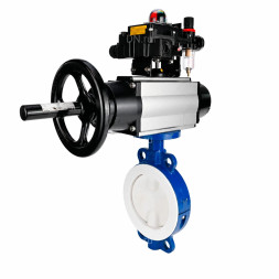 Затвор дисковый поворотный WBV3434Pf-2W-Fb-R Ду150 Ру16, корпус - угл. сталь WCB, диск - угл. сталь WCB, футерованный PTFE, уплотнение - PTFE, с пневмоприводом PA-DA-105-1, пневмораспределителем 4M310-08 AC220V, БКВ APL-410N EX и БПВ AFC2000