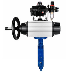 Затвор дисковый поворотный WBV3434Pf-2W-Fb-R Ду150 Ру16, корпус - угл. сталь WCB, диск - угл. сталь WCB, футерованный PTFE, уплотнение - PTFE, с пневмоприводом PA-DA-105-1, пневмораспределителем 4M310-08 AC220V, БКВ APL-410N EX и БПВ AFC2000