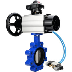 Затвор дисковый поворотный WBV1631N-2W-Fb-H Ду125 Ру16 LUG корпус - чугун QT450, диск - нержавеющая сталь 304, уплотнение - NBR, с пневмоприводом PA-DA-105-1, пневмораспределителем 4V320-08 AC220V и БКВ APL-210N